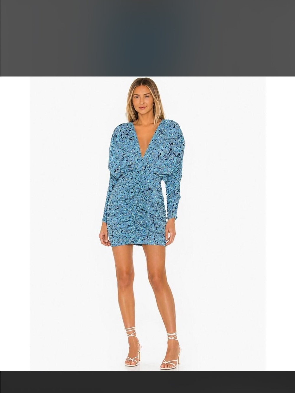 L’Academie Blue Floral Ruched Long-Sleeve Dress